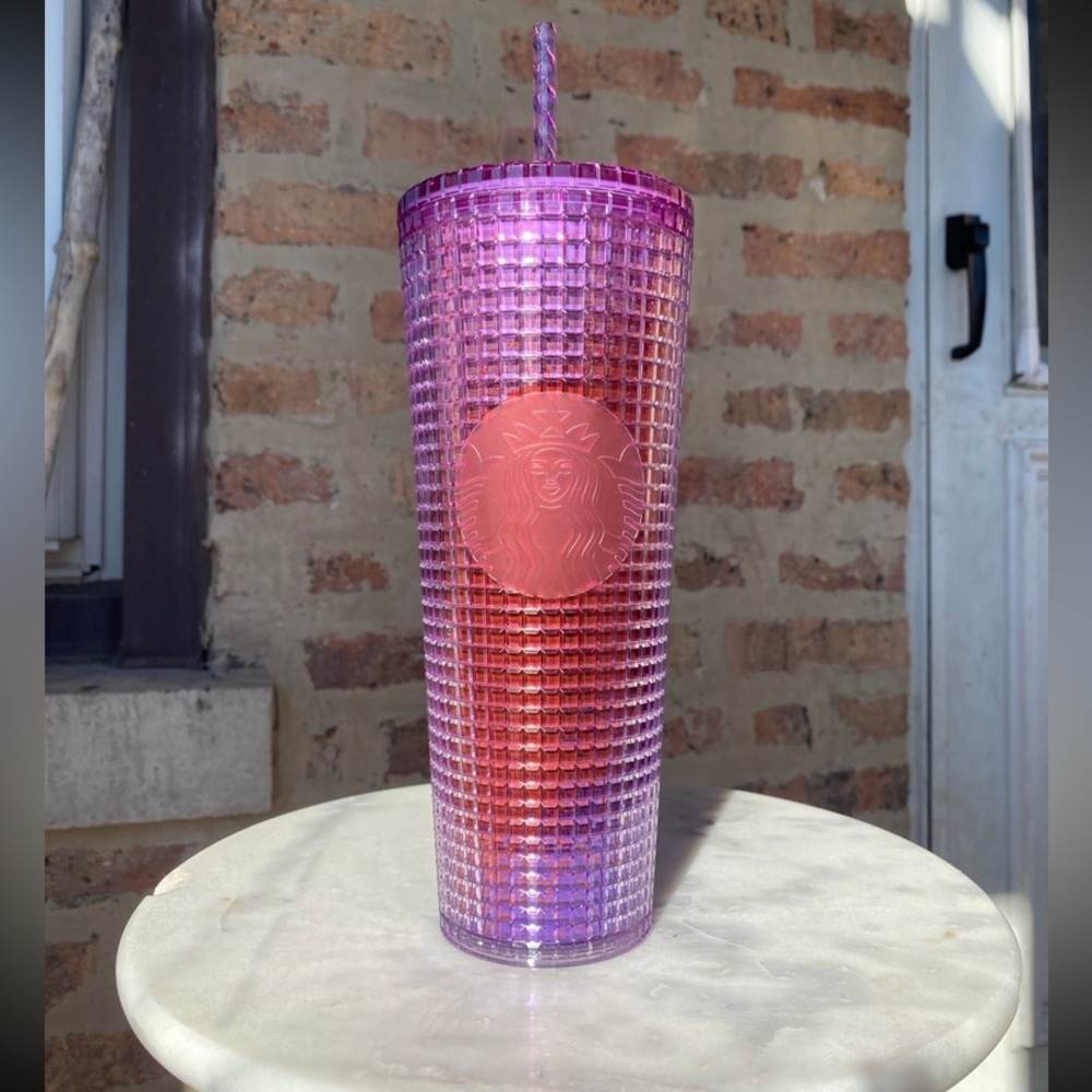 Starbucks purple and red grid cup
